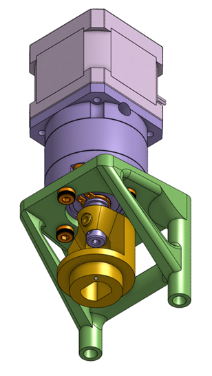 CAD model of the new steering assembly with planetary gearbox and reinforced structure